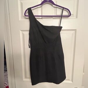 One shoulder black mini dress